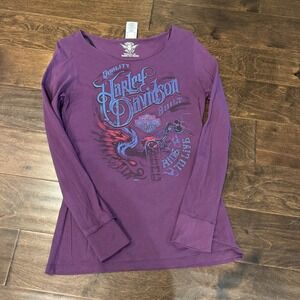 Harley Davidson Womens Purple Long Sleeve Graphic T Shirt Top Size M